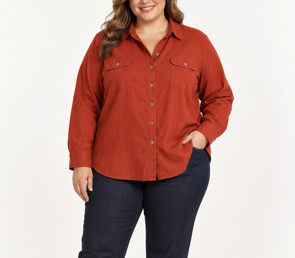 Cato Woman 26/28W Shirt Rust Orange Button Down Stretch Plus Size